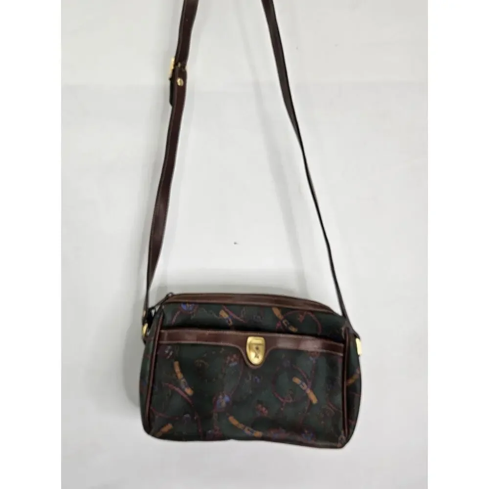Vittoria Brown Leather Crossbody Bag Vintage Paisley Pattern Boho Classic